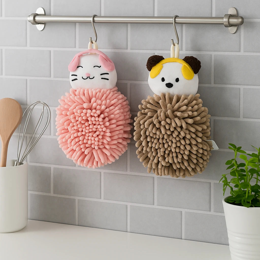 Soft Animal Face Design Hanging Hand Towel for Kitchen & Bathroom