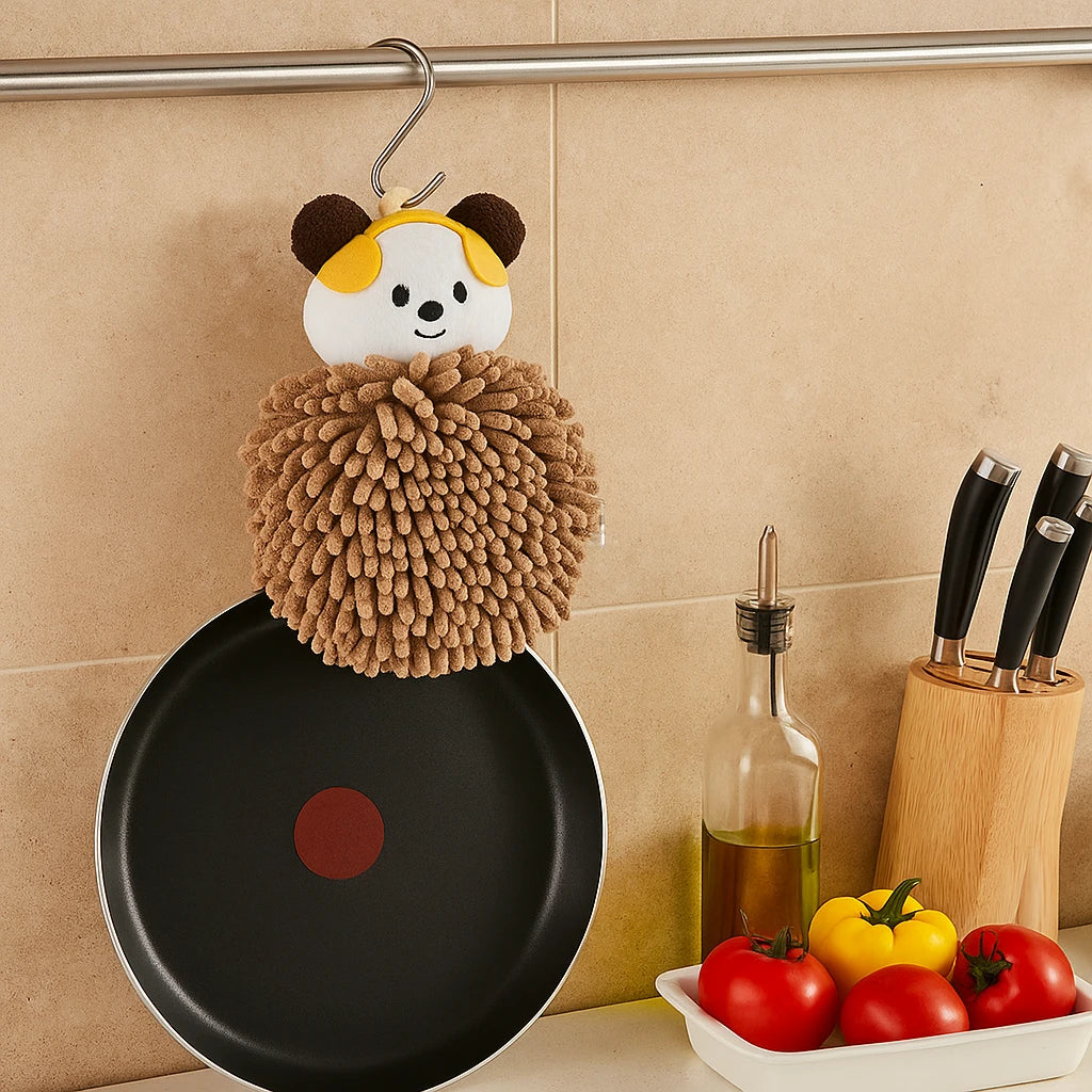 Soft Animal Face Design Hanging Hand Towel for Kitchen & Bathroom