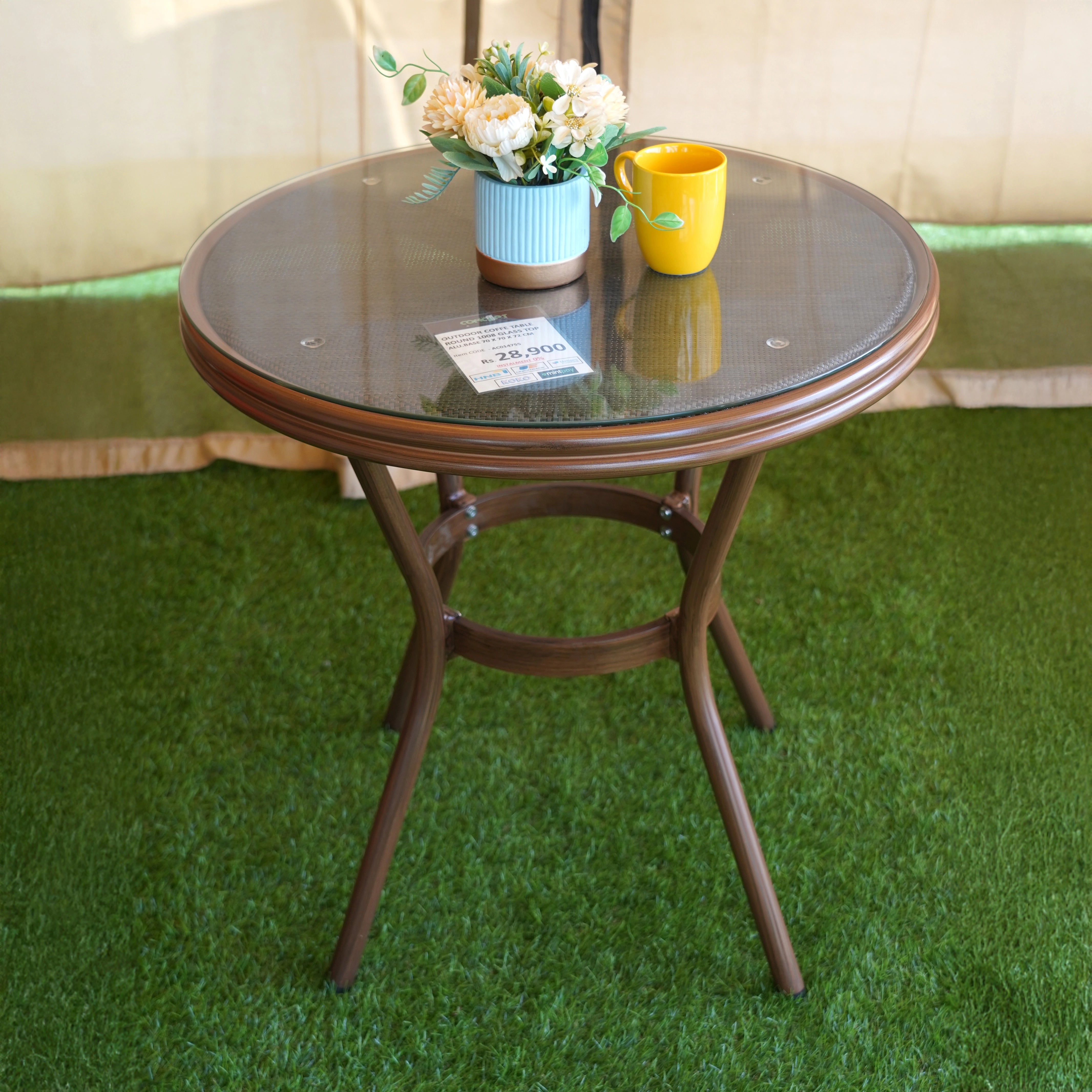 Outdoor Balcony Coffee Table with Glass Top