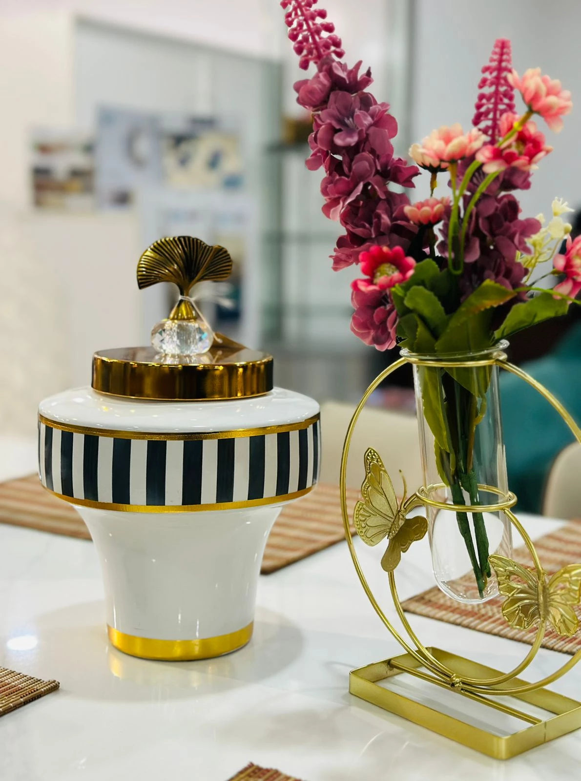 ELEGANT STRIPED DECORATIVE JAR