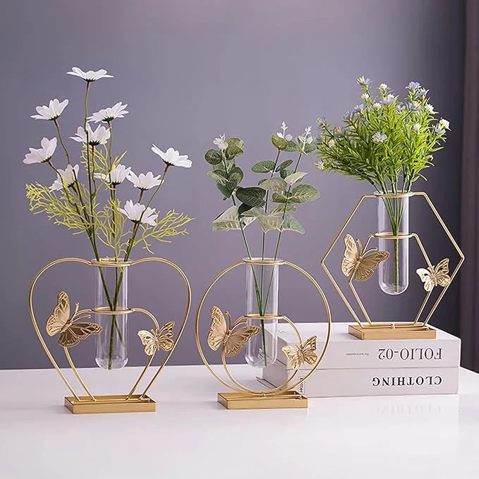 GOLD ASPIRE BUTTERFLY METAL HEART CENTERPIECE VASE