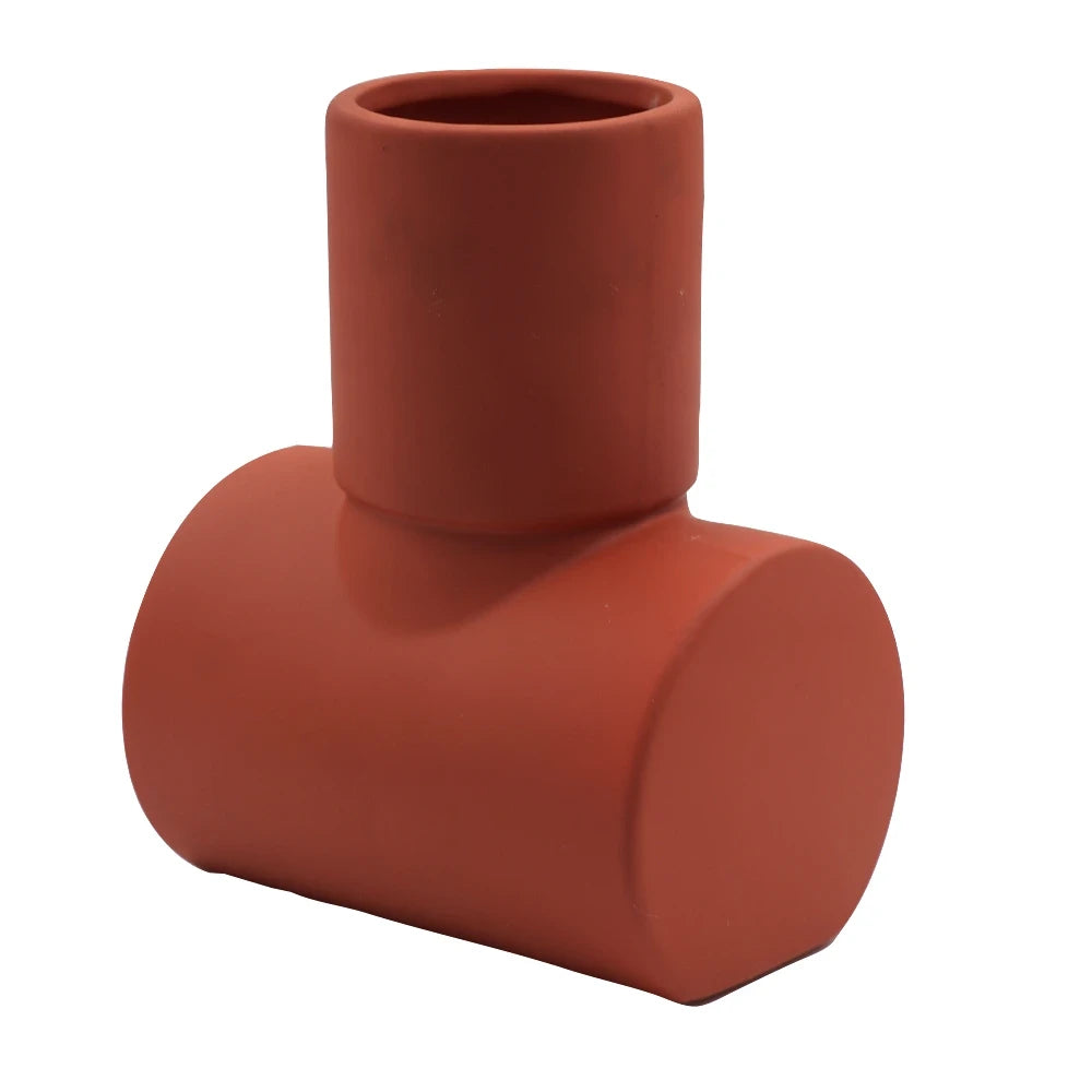 MODERN T-SHAPED CERAMIC VASE | CONTEMPORARY CYLINDER FLOWER VASE | DESIGNER CERAMIC FLOWER POT