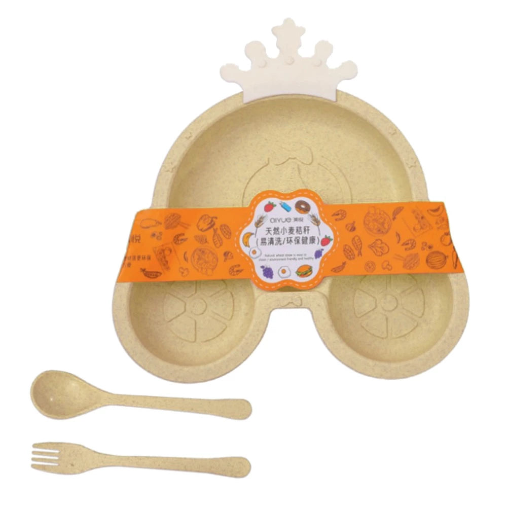 CROWN BABY FOOD FEEDING TRAY WITH SPOON AND FORK