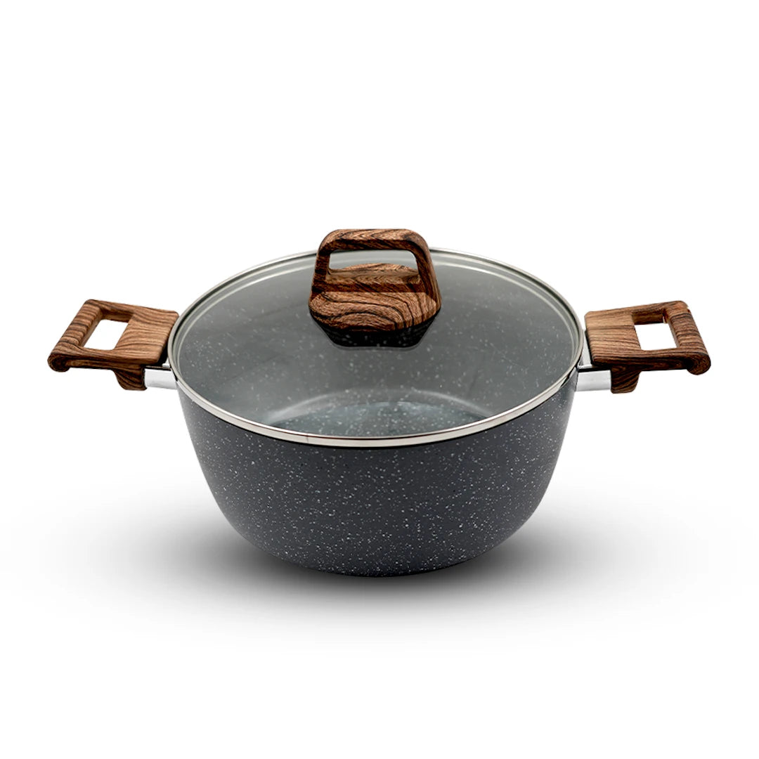 STONEWAVE GRANITE STYLE COOKWARE WITH GLASS LID – DARK GREY