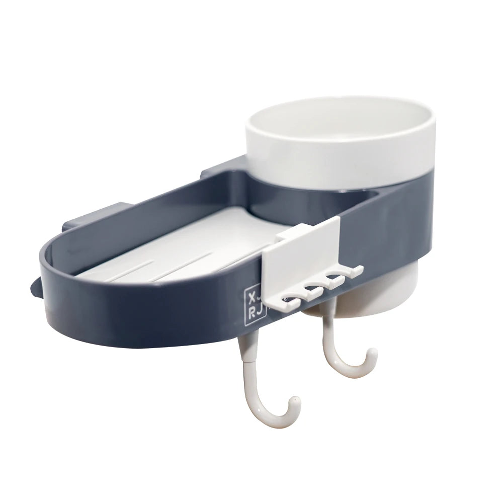 Bathroom Wall Rack with Cup Holder and Hooks – Essentials Storage Organizer