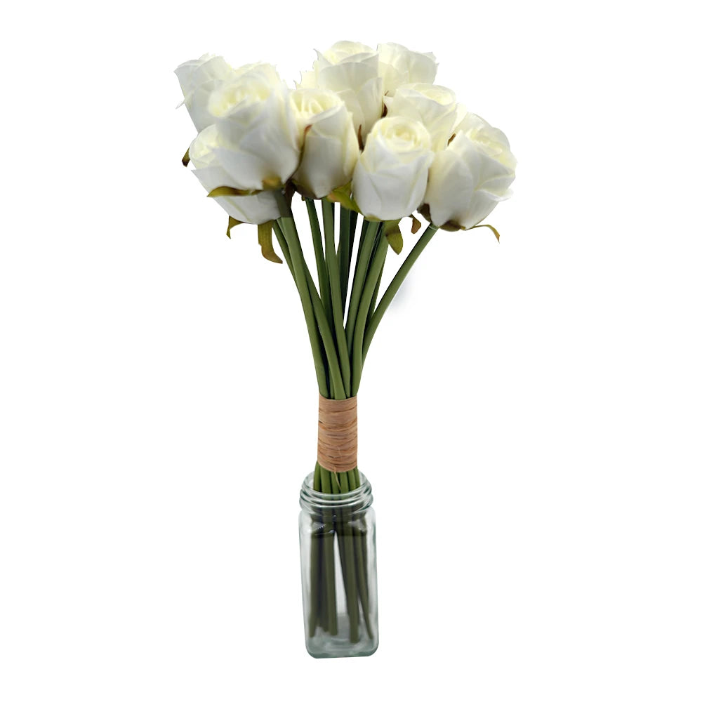 Artificial Rose Flower Bunch – Decorative Rose Bouquet for Weddings & Events - White