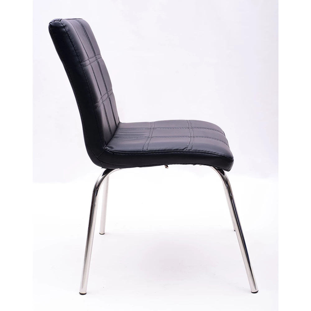CONTEMPORARY DINING CHAIR WITH BLACK VINYL UPHOLSTERY
