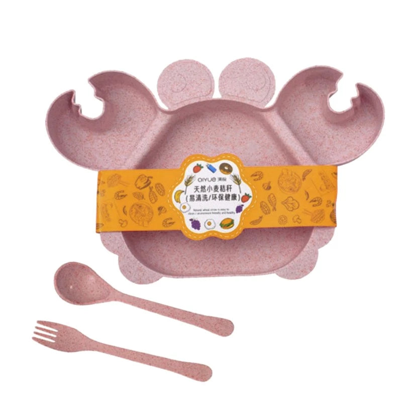 LITTLE CRAB DESIGN BABY FEEDING TRAY WITH SPOON & FORK