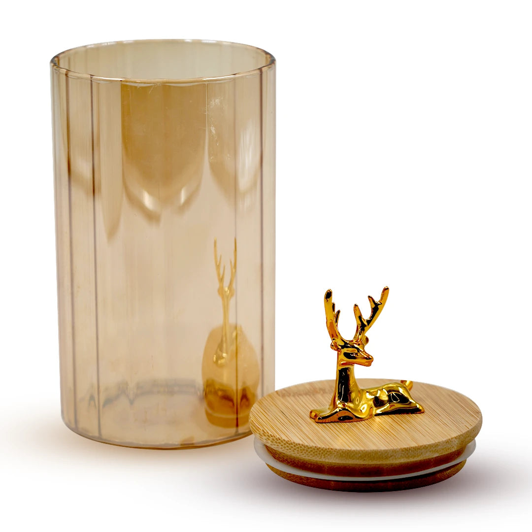 GOLDEN DEER GLASS STORAGE JAR / ANTLER GRACE STORAGE CANISTER