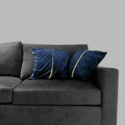 GOLDEN LINE EMBELLISHED VELVET BLUE SOFA PILLOW COVER