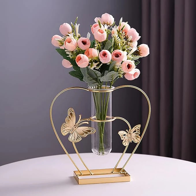GOLD ASPIRE BUTTERFLY METAL HEART CENTERPIECE VASE