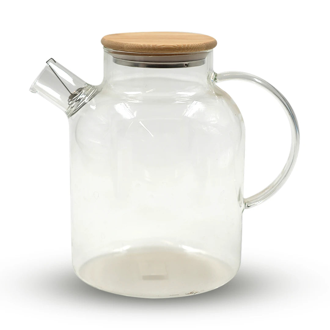 CLEAR STREAM GLASS BEVERAGE JAR WITH WOODEN LID