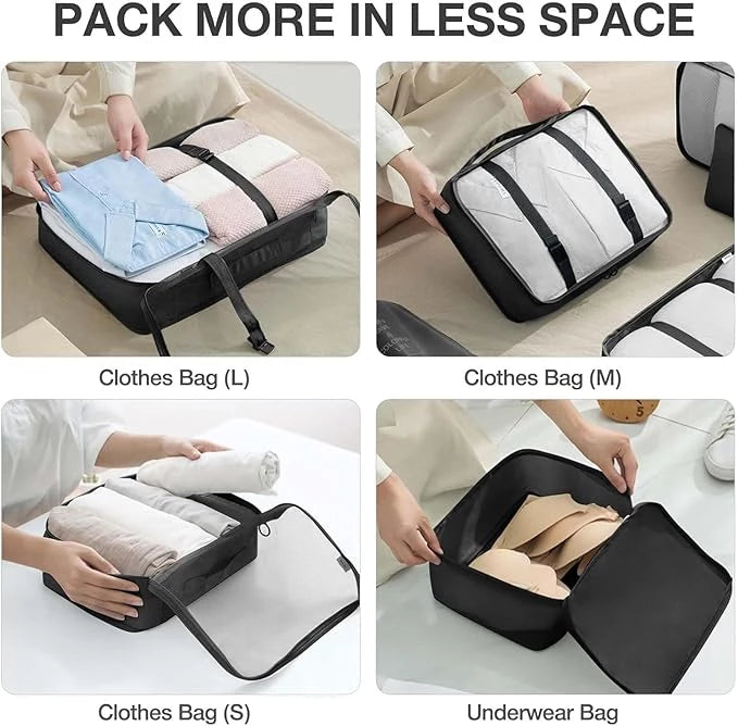 SUITCASE SERENITY 7PCS TRAVEL ORGANIZER SET - BLACK