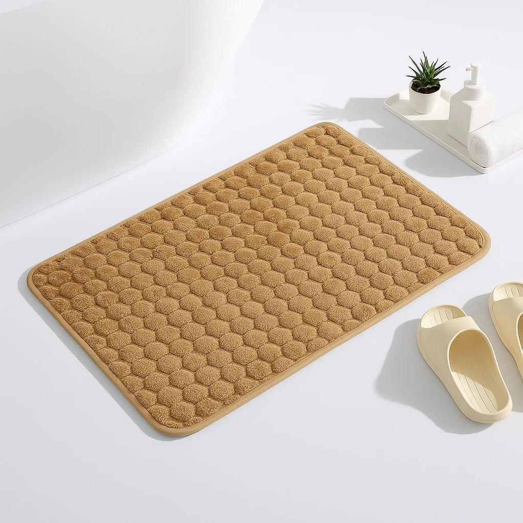 Honeycomb Soft Bathroom Floor Mat / Comfort Beige Textured Anti-Slip Living Room Carpet
