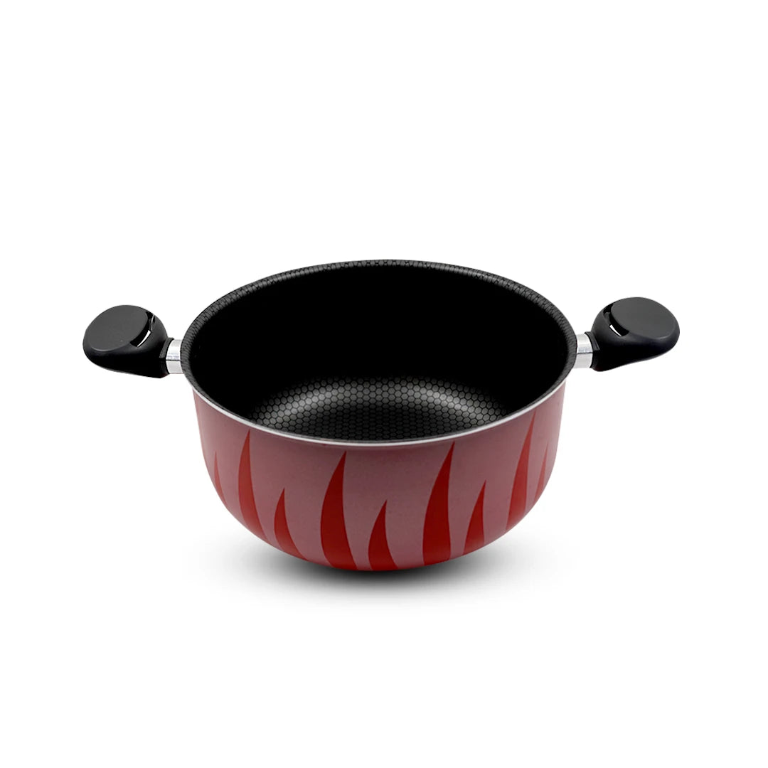 SENSTAN RED FLAME NON-STICK COOKWARE POT WITH GLASS LID-20 x 9.5cm