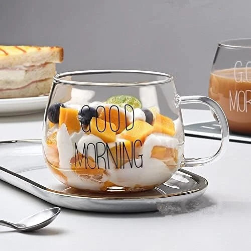 GOOD MORNING CRYSTAL CLEAR GLASS TEA CUP / MORNING GLOW CLEAR MUG