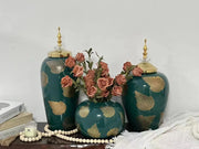 GLIDED GREEN AND GOLD DECOR JAR