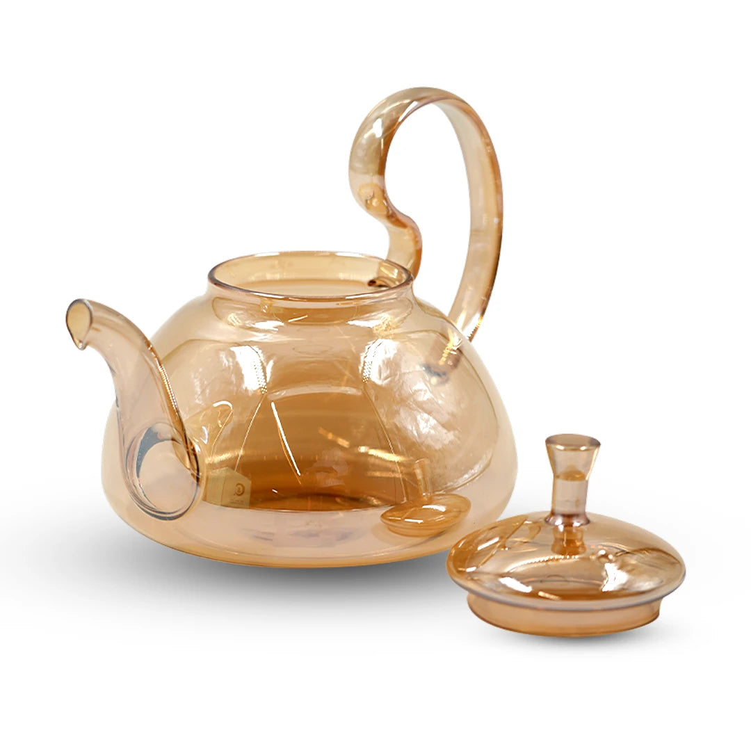 AMBER SPIRAL GLASS TEAPOT / CURVED ELEGANCE GLASS KETTLE - 600ML