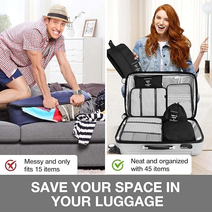 SUITCASE SERENITY 7PCS TRAVEL ORGANIZER SET - BLACK
