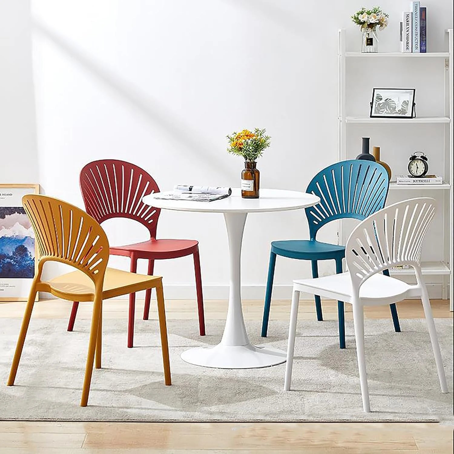STYLISH PLASTIC CHAIR WITH SUNBURST BACKREST
