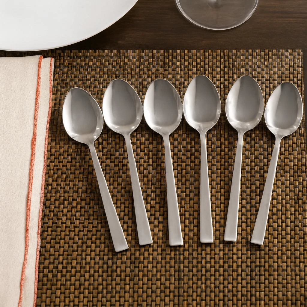 6-PIECE SQUARE EDGE HANDLE DINNER SPOON SET | STAINLESS STEEL CUTLERY ESSENTIALS