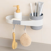 Wall-Mounted Bathroom Accessories Storage Rack with Cup & Hooks