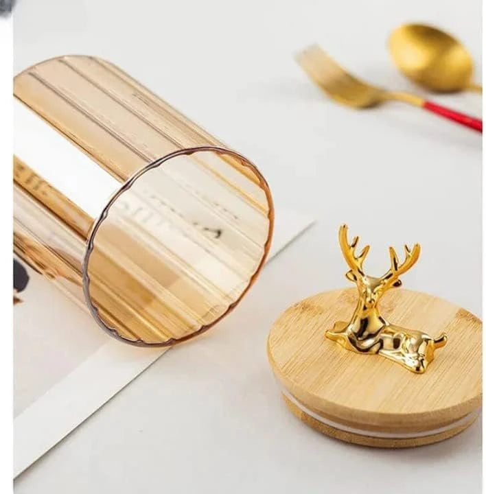 GOLDEN DEER GLASS STORAGE JAR / ANTLER GRACE STORAGE CANISTER-3PCS SET