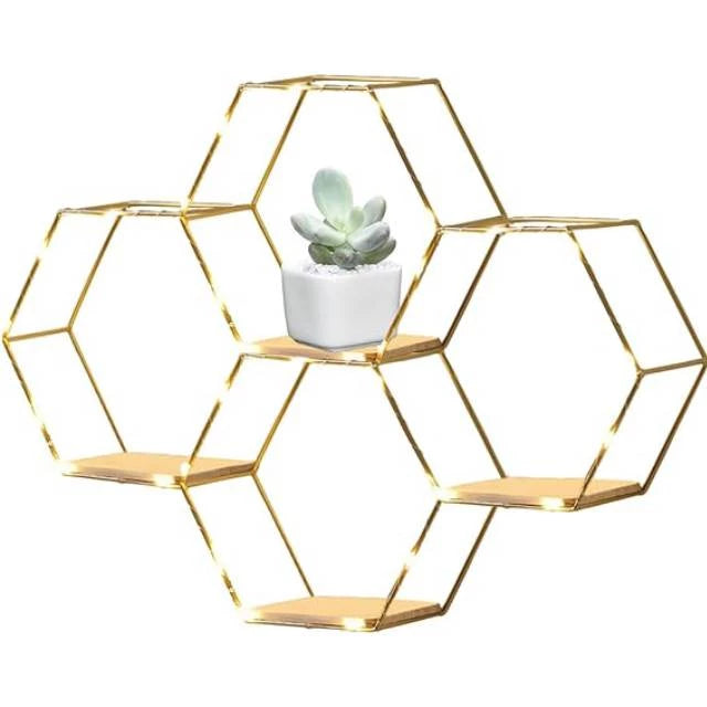 WALL SHELF HONEY COMB SHAPE GOLD