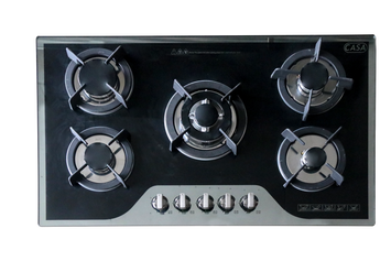 5-BURNER BLACK TEMPERED GLASS COOKER HOB