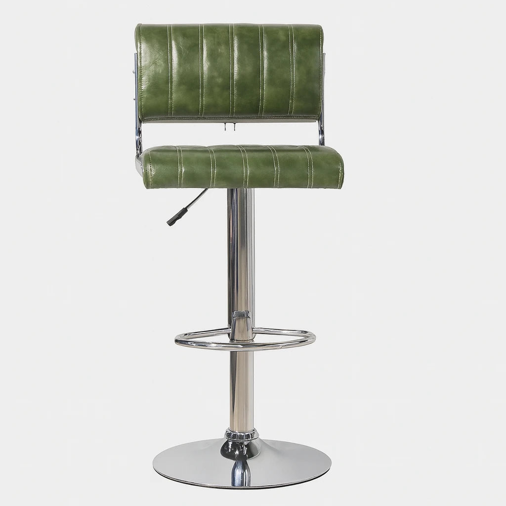 Stylish Green Upholstered Adjustable Counter Chair / Modern Swivel Bar Stool with High Back