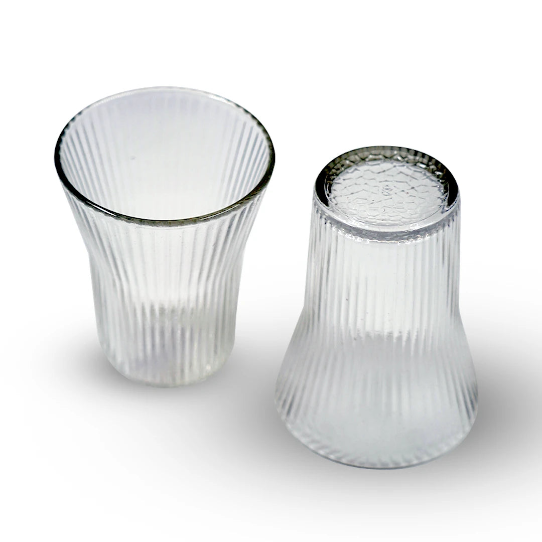 CLEAR CRYSTAL GLASS CUP WITH STRIPED DESIGN - 2 PCS SET
