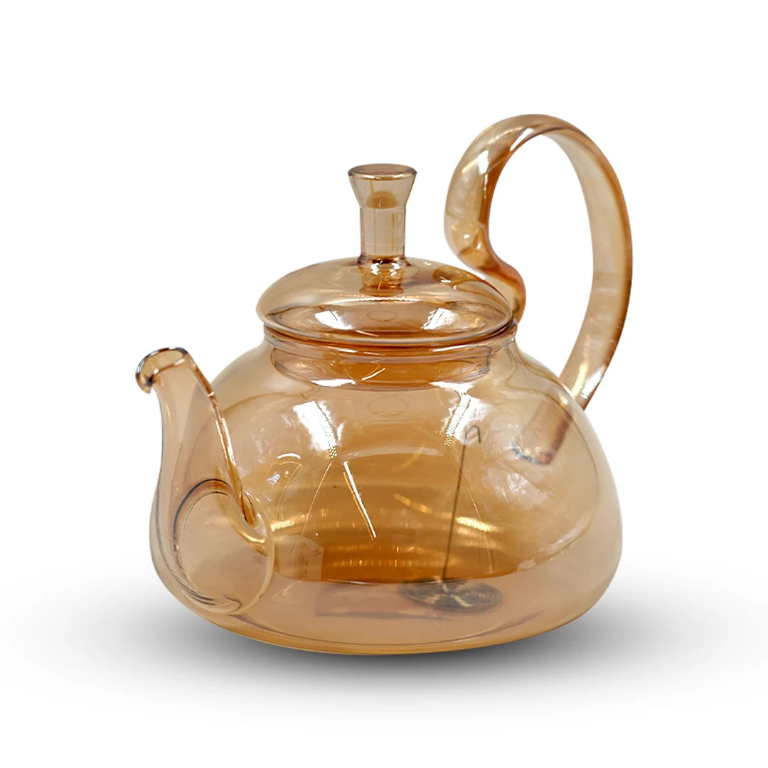 AMBER SPIRAL GLASS TEAPOT / CURVED ELEGANCE GLASS KETTLE - 400ML
