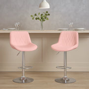 Stylish Pink Adjustable Bar Stool with Footrest / Elegant Pink Upholstered Swivel Bar Chair