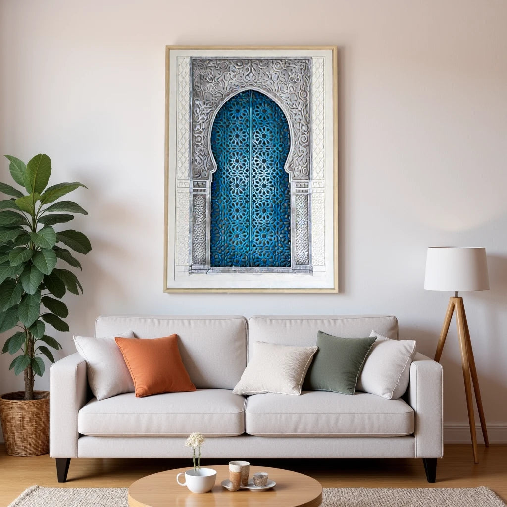 Modern Arabic Style Wall Frame – Blue Embossed Decorative Panel