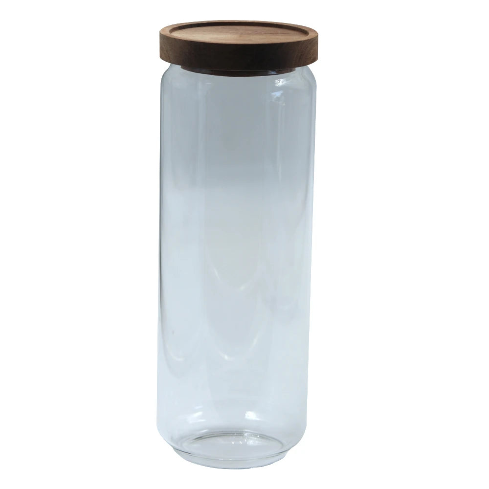 Airtight Glass Food Storage Container with Wooden Lid - 9 x 25mm