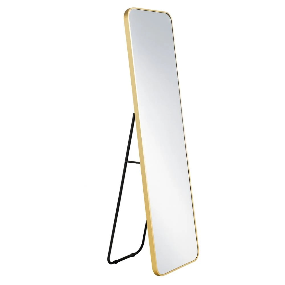 Modern Curved Edge Gold Frame Standing Mirror