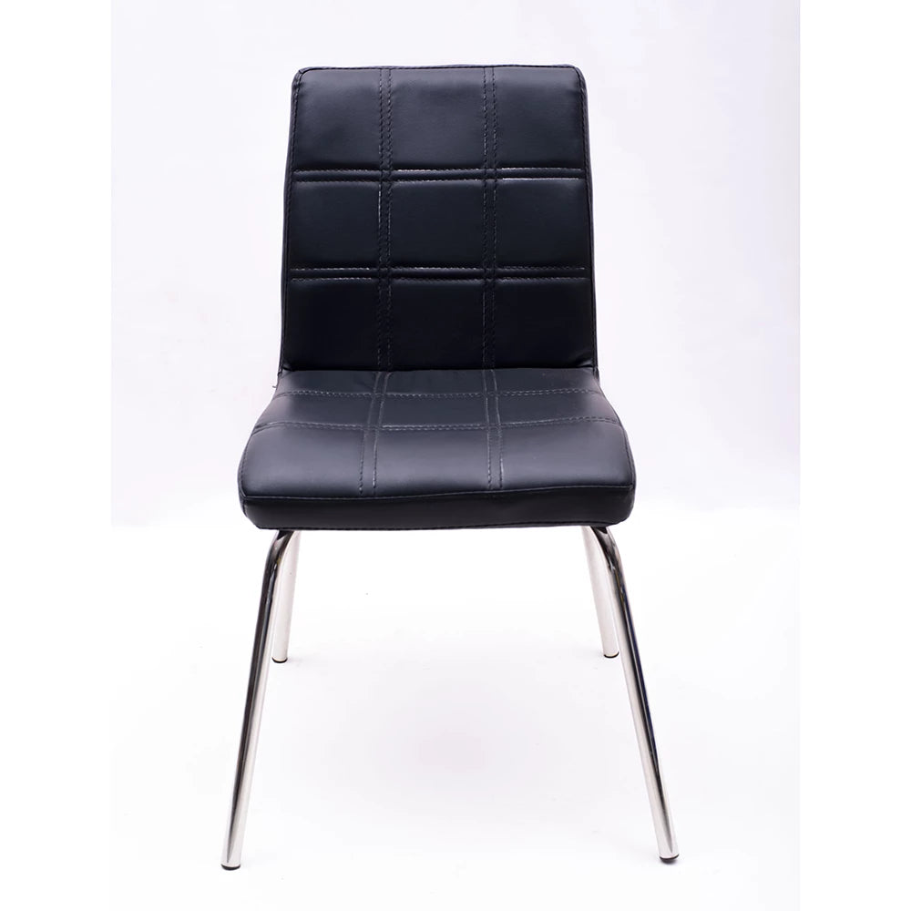 CONTEMPORARY DINING CHAIR WITH BLACK VINYL UPHOLSTERY