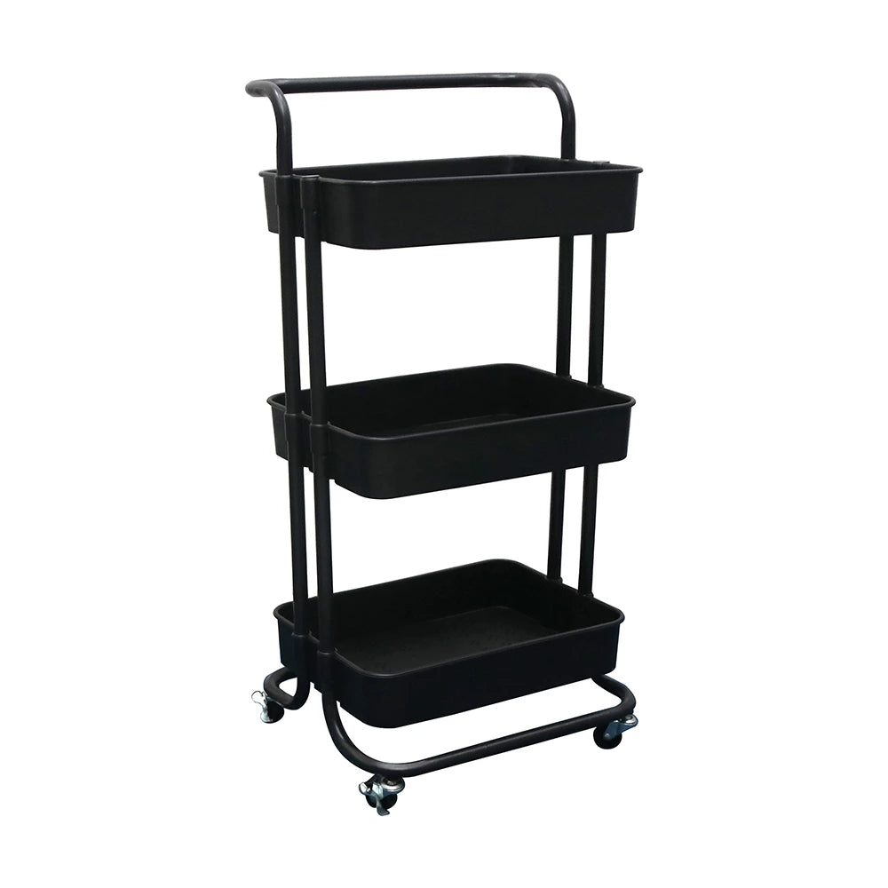 THREE-TIER UTILITY CART WITH HANDLE (ABS)-BLACK