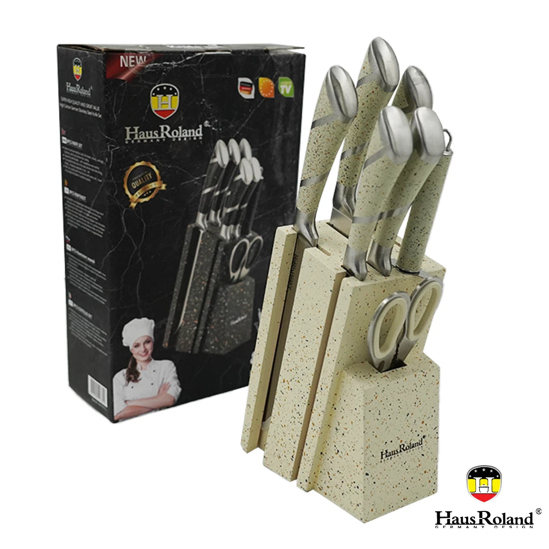 HAUS ROLAND PREMIUM KITCHEN KNIFE BLOCK SET - BEIGE