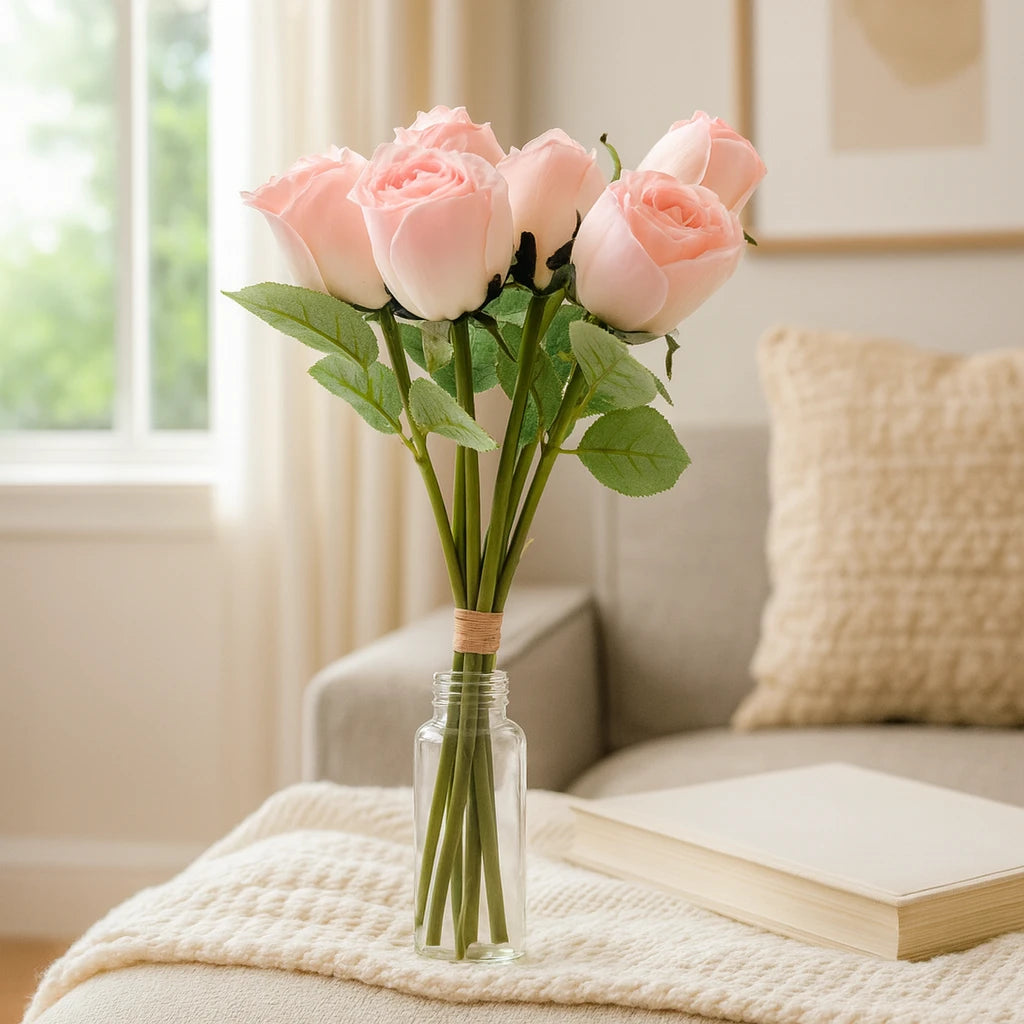 Artificial Soft Pink Rose Bouquet – Artificial Flowers for Home & Office Decoration