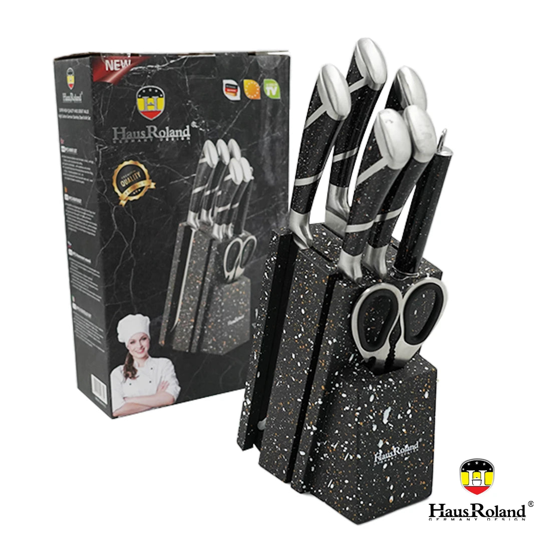HAUS ROLAND PREMIUM KITCHEN KNIFE BLOCK SET - BLACK