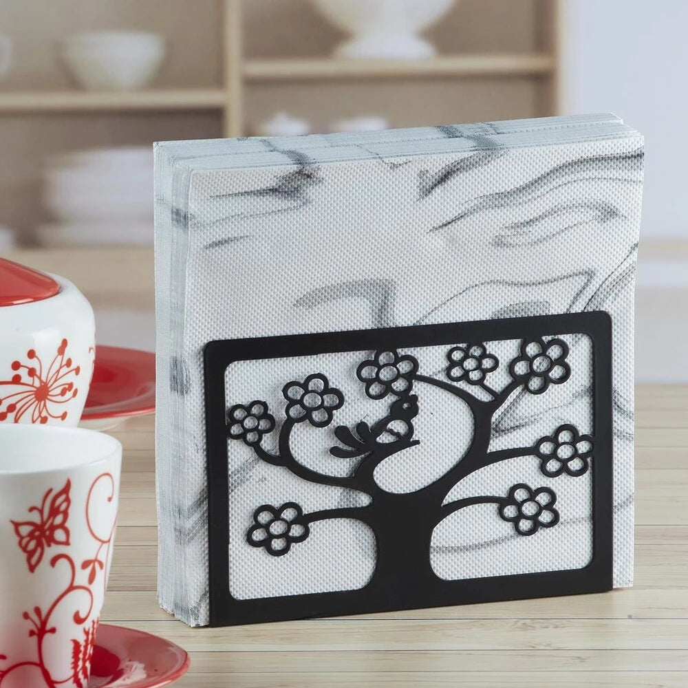 ELEGANT ROSE CUTOUT TISSUE HOLDER - BLACK METAL