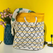 DOT LINE COTTON STORAGE BASKET WITH ROPE HANDLES / LAUNDRY BIN