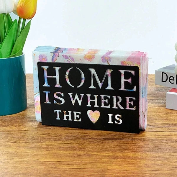 HOME IS WHERE THE HEART IS - DECORATIVE METAL TISSUE HOLDER