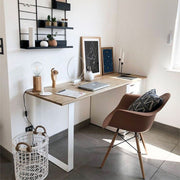 Liam White Drawer Table with Washed Oak Top and Steel Leg