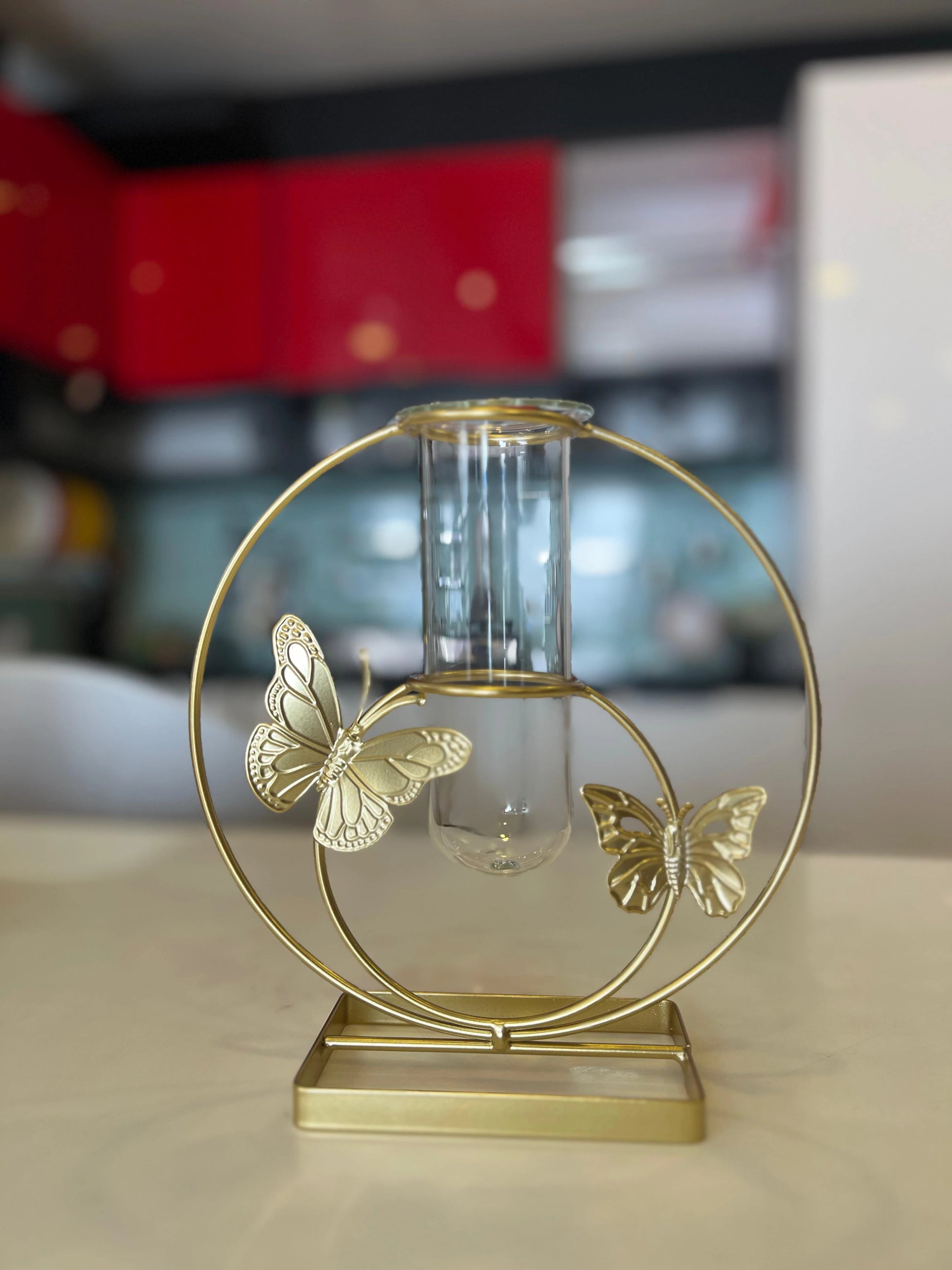 GOLD ASPIRE BUTTERFLY METAL CIRCLE CENTERPIECE VASE