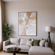 Beige and White Abstract Wall Frame with Gold Accents – Modern Wall Art
