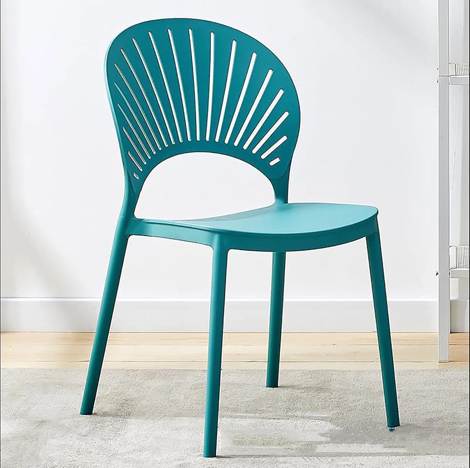 STYLISH PLASTIC CHAIR WITH SUNBURST BACKREST - BLUE