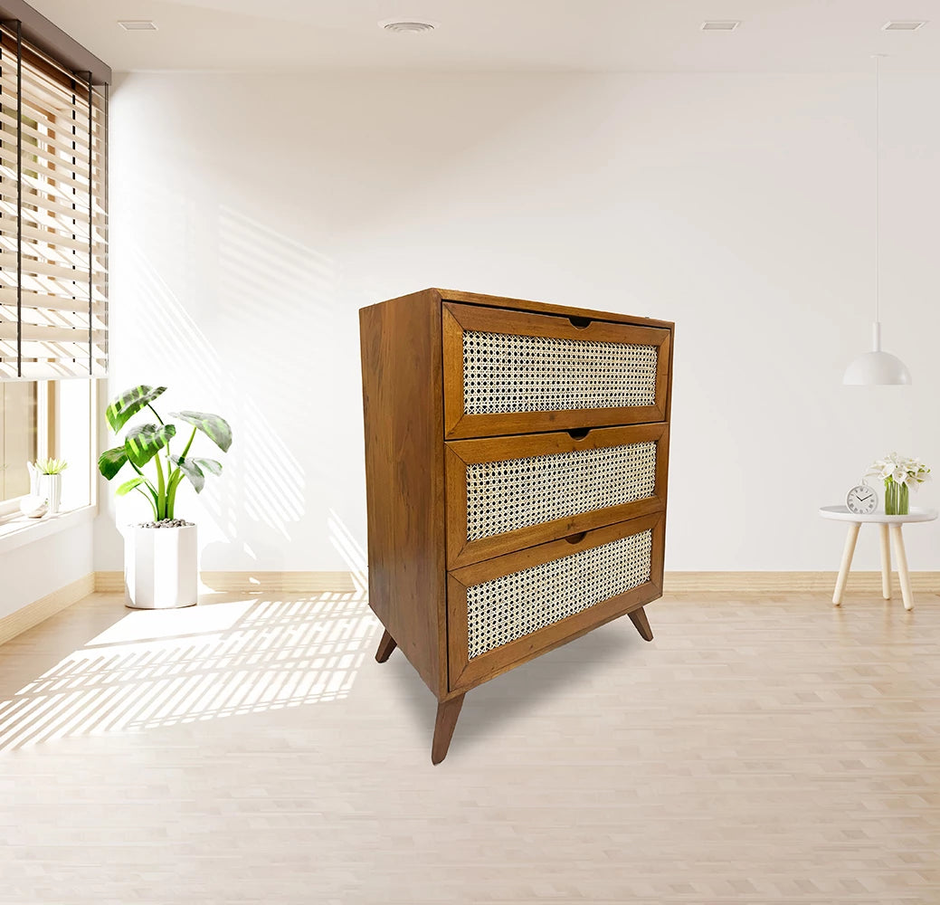 RATTAN DESIGN MAHOGANY CHEST OF DRAWER