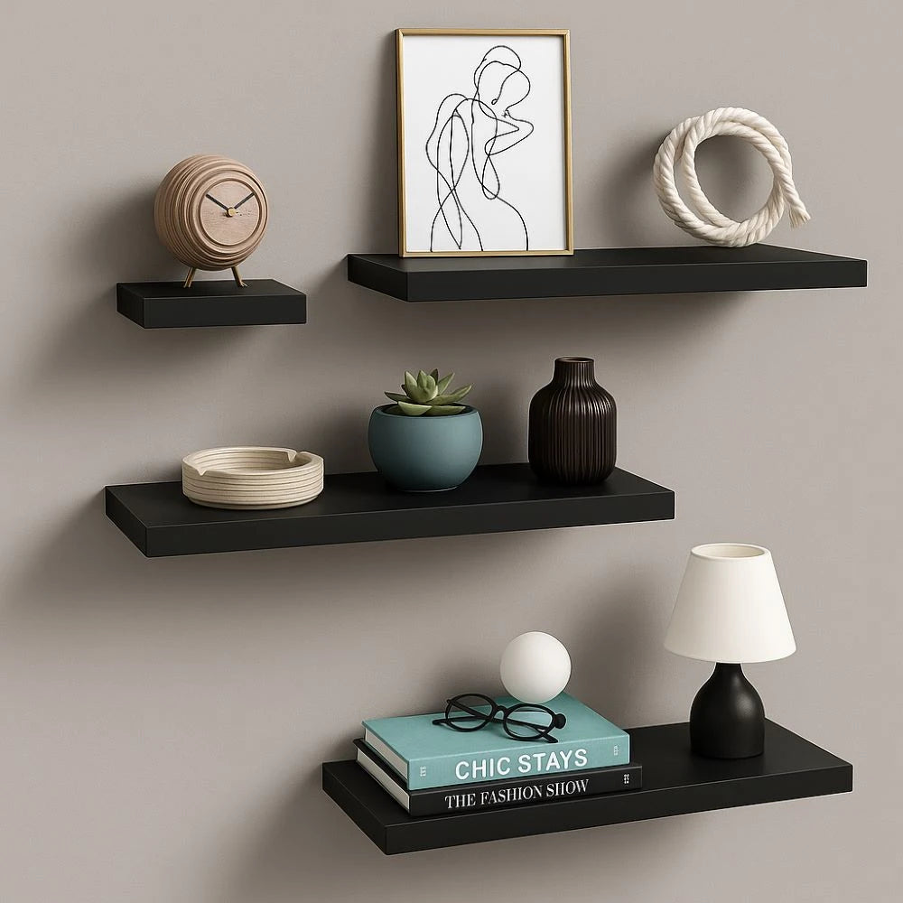Modern Black Floating Wall Shelf Set for Home Décor